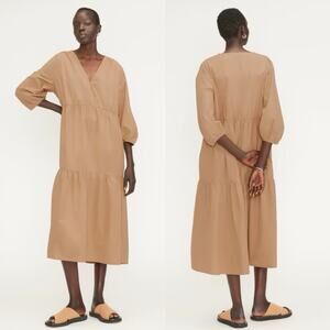 Everlane The Poplin Tiered Midi Dress Carmel Women's XS NWT V-Neck